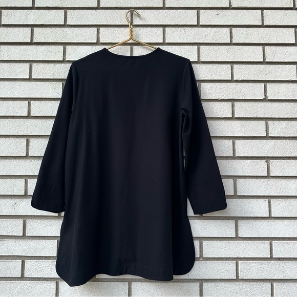 Eileen Fisher Black Lightweight Washable Stretch Crepe Bracelet-Sleeve Tunic - Picture 5 of 9